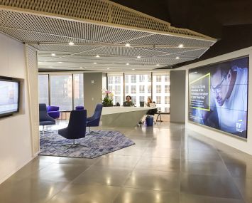 A revamped reception area at EY's office in downtown Los Angeles.