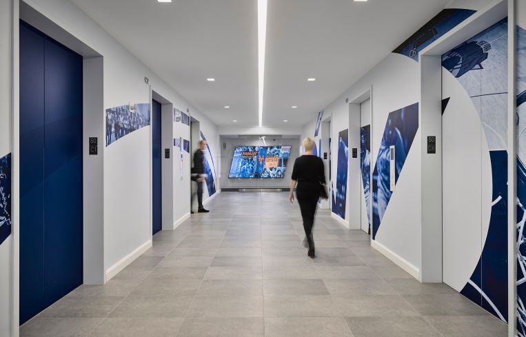 An elevator lobby for SportsNet.