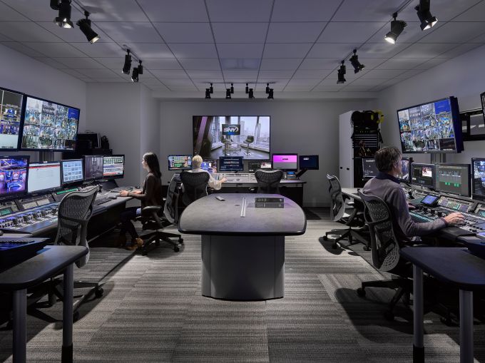 A control room for SportsNet's broadcast studios.