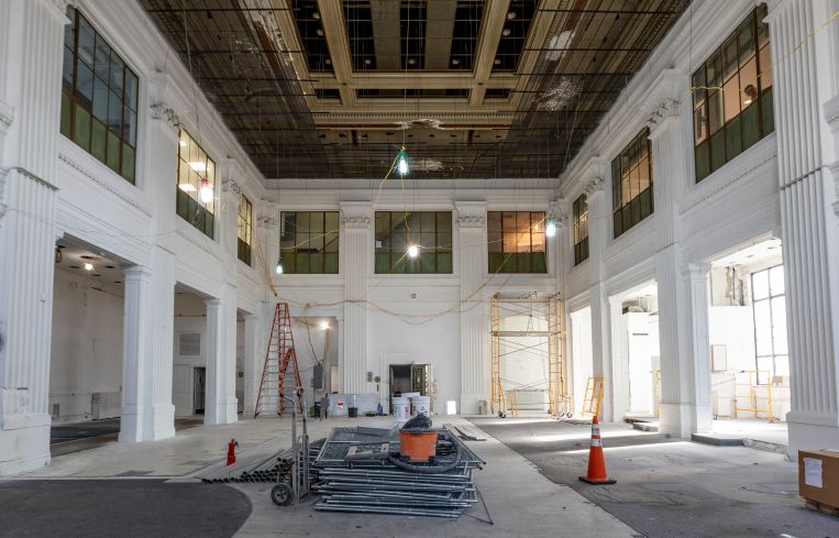 PHOTO: Melissa Goodwin/For Commercial Observer: The interior of the former Dime Savings Bank in Williamsburg will be renovated and revamped the hold a future retail tenant or a lobby for the office space in the new building next door.