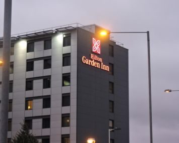 A shot of a branded Hilton Garden Inn.