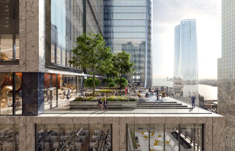A view from the landscaped terrace on the 51st floor of 50 Hudson Yards.