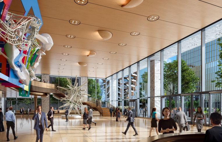 A side view of the 50 Hudson Yards lobby.
