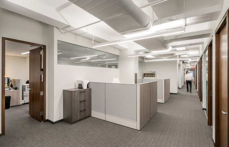 The ceilings are exposed to give a more casual, industrial vibe.