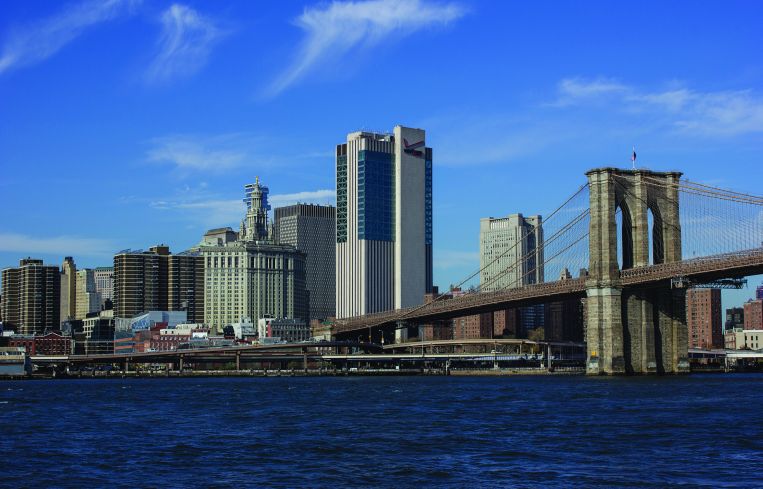 The view of 375 Pearl Street from Brooklyn.