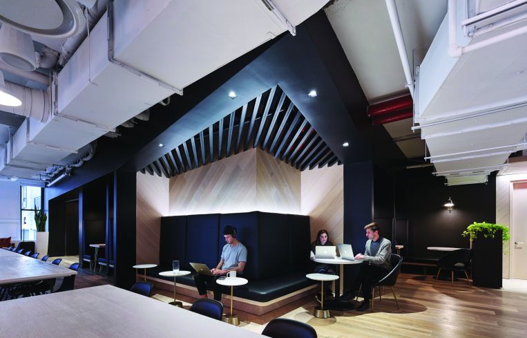 Vocon renovated the offices of Compass, a real estate brokerage, and added a series of interlocking sitting and meeting areas.