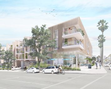 A rendering of the mixed-use development planned at 1828 Ocean Avenue in Santa Monica.