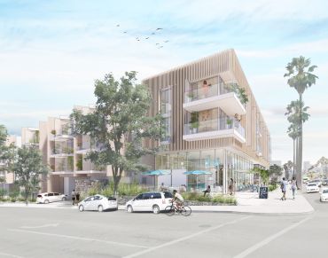 A rendering of the mixed-use development planned at 1828 Ocean Avenue in Santa Monica.