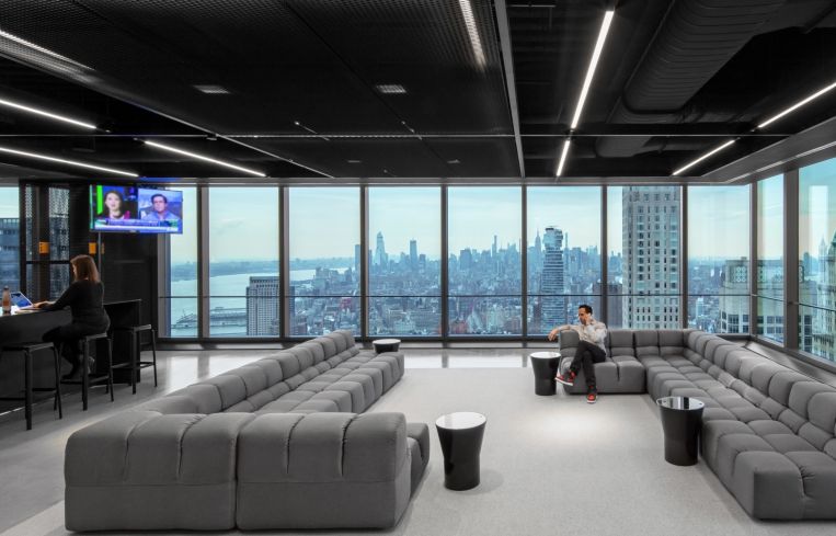 There are several large seating areas for collaborating and town hall meetings.