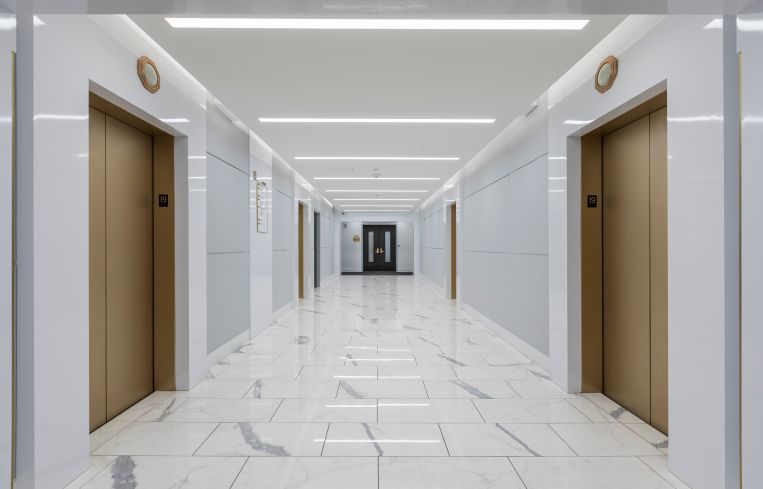 The upstairs corridors got new marble tile floors and walls, along with updated elevators.