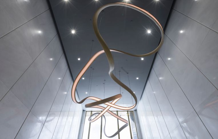 Another look at the new chandelier, which was designed by Design Republic.