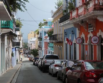 A shot of a street within the neighborhood of Old San Juan.