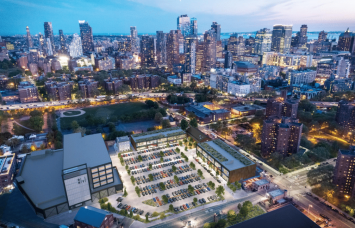 An overhead rendering of the planned Admiral's Row complex at the Brooklyn Navy Yard, which will include retail, industrial and office space.
