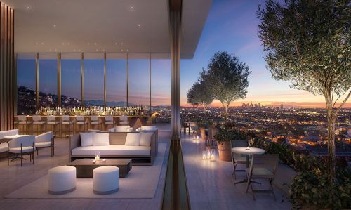 Rendering of the rooftop bar at the West Hollywood EDITION Hotel and Residences.