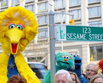 Big Bird at a street renaming ceremony for Sesame Street.