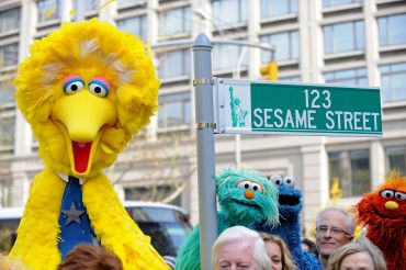 Big Bird at a street renaming ceremony for Sesame Street.