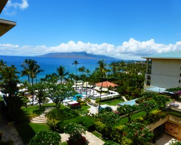 A shot of the courtyard and pool area at Four Seasons Resort Maui at Wailea.