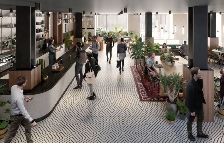 An elevated portion of the lobby will feature a coffee bar.