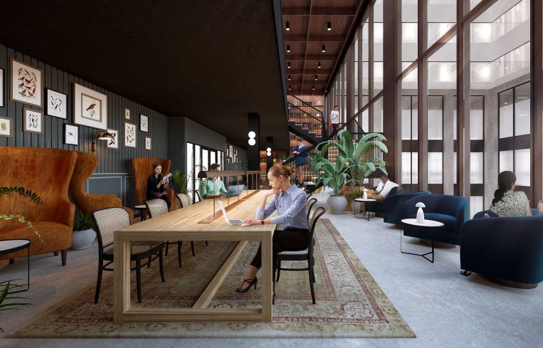 Upstairs, there will be a library-like work area with floor to ceiling bookshelves.