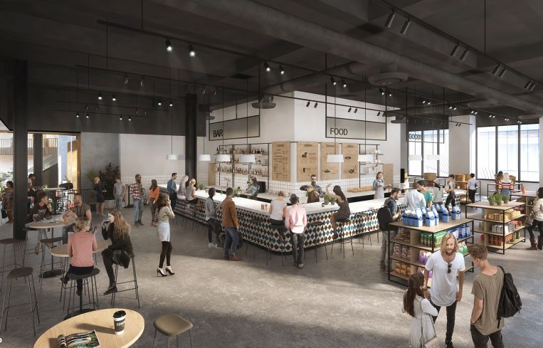 Part of the lobby work includes a new restaurant and bar with an industrial-chic vibe.