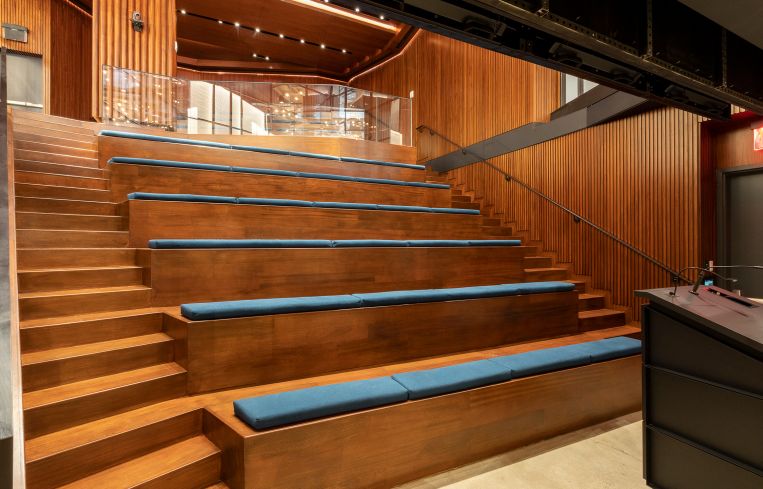 A two-level auditorium is available for tenants of The Nomad Tower for meetings and presentations.