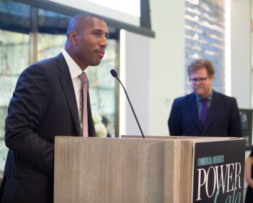J.P. Morgan’s Chad Tredway, left, announcing 2019 ‘s Rising Star, with CO Editor-in-Chief, Max Gross, looking on.
