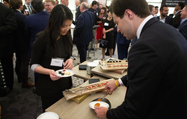 J.P. Morgan's Eileen Gao surveys the food options.