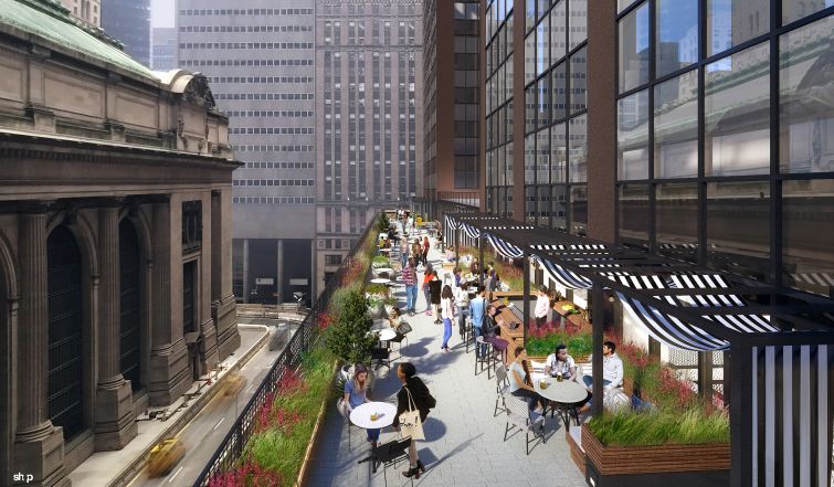 Milstein is putting in a new cafeteria for tenants, which will have a terrace overlooking the Park Avenue viaduct.