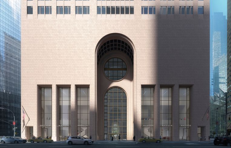A rendering of 550 Madison's facade before it was renovated.