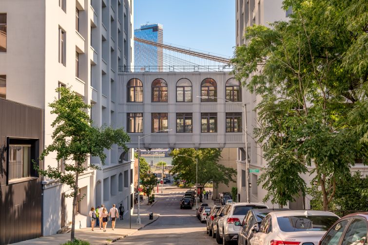 A two-story footbridge between 25 and 30 Columbia Heights will make it easy for companies to expand when they need more office space.