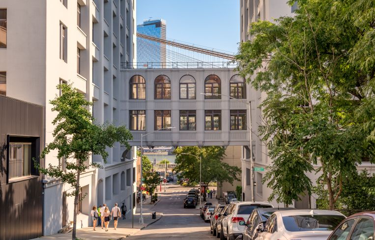 A two-story footbridge between 25 and 30 Columbia Heights will make it easy for companies to expand when they need more office space.