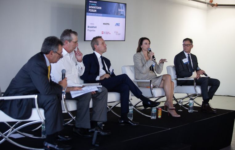 Downtown Alliance's Jessica Lappin sings the praises of improvements at the South Street Seaport during a Commercial Observer event at Brookfield Place.