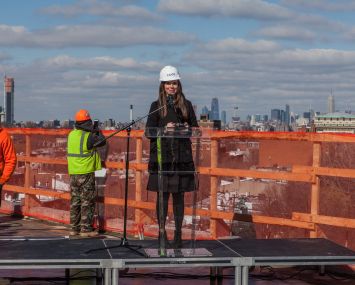 Rose Tilley, RXR Project Executive, speaking at 475 Clermont’s Topping Out Ceremony