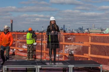 Rose Tilley, RXR Project Executive, speaking at 475 Clermont’s Topping Out Ceremony