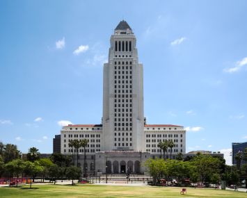 Los Angeles City Hall. The city is facing pushback on its TOC program for multifamily development.