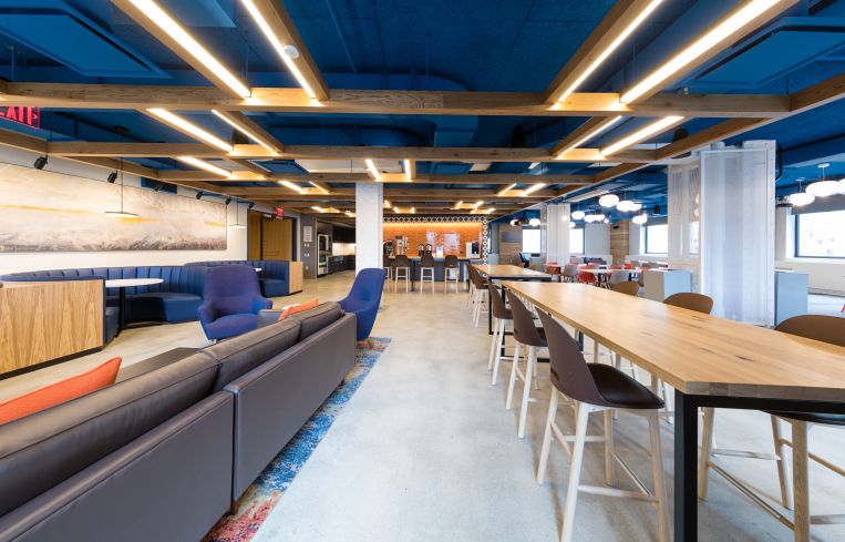 Another view of the cafeteria, which can also function as space for an all-hands company meeting.