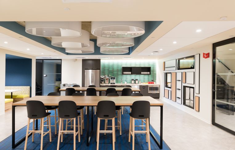 Macmillan's new 260,000-square-foot offices include nine separate pantries, each of which has a slightly different color scheme.