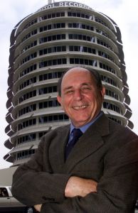Lou Naidorf in front of his masterpiece, the Capitol Records building.