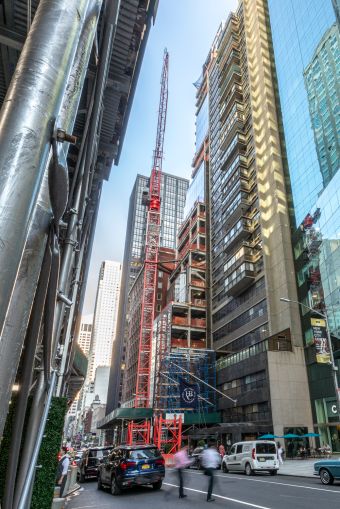 A look at the under-construction facade of 106 West 56th Street.