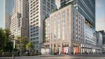 A rendering of the building's new Madison Avenue entrance, where the adjoining upper facade will be replaced with a glass curtain wall. 