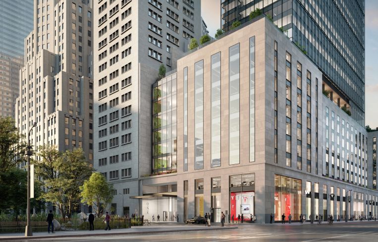 A rendering of the building's new Madison Avenue entrance, where the adjoining upper facade will be replaced with a glass curtain wall.