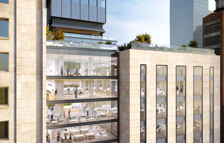 A rendering of future office space and terraces at One Madison Avenue.