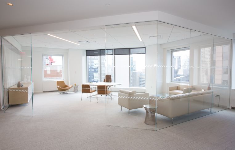 As part of its efforts to fill nearly 600,000 square feet, Durst built out a new marketing center with mid-century-modern furniture.