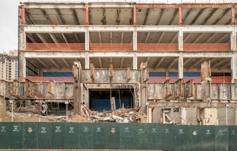 Construction is underway on the future West Houston street entrance, which will incorporate the railbeds from the High Line that run through the building’s second floor.