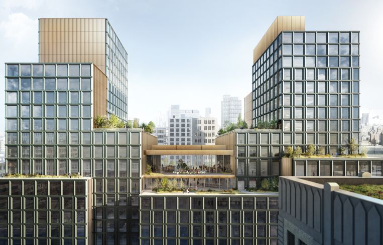 A two-story glass walkway will anchor two amenity floors for workers on the 10th and 11th stories.