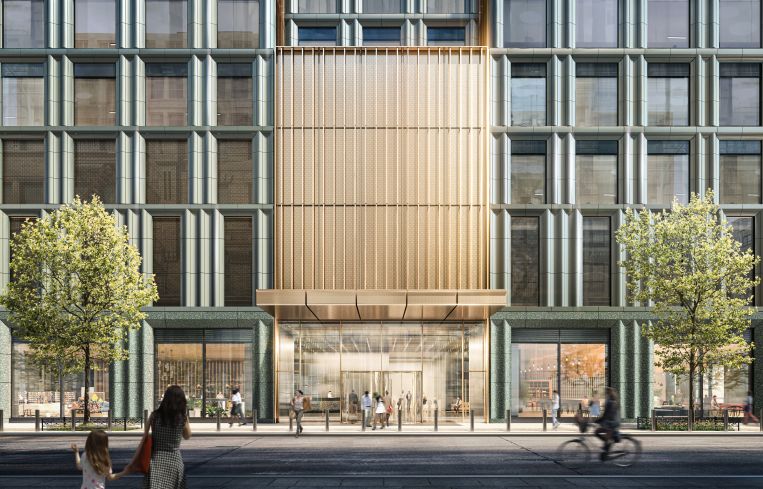 A 40-foot-wide aluminum entrance will help establish ABC's presence in the neighborhood.