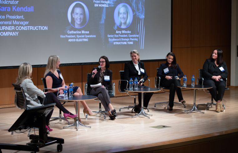 Antonina Caruso of Holt Construction Corp., Amy Wincko of Structure Tone, Sara Kendall of Turner Construction, Shelby Johnson of Theodore Williams Construction, Catherine Moss of ADCO Electrical Corp., Francis Minondo of EW Howell talk about the challenges women face in the construction world, including gaining respect from their male colleagues.