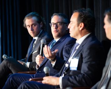 From left to right: Dustin Stolly, Gavin Evans, Michael May and Matt Petrula, speaking as part of the fourth and final panel at CO's 4th annual Fall Financing Commercial Real Estate Forum.