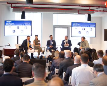 From left: Moderator Jonathan Mechanic of Fried Frank, Gabby Cohen of Rent the Runway, JEMB Realty's Morris Jerome, Meridian Investment Sales' Adam Hess and Two Trees Management's Jed Walentas at the Brooklyn Queens Forum.