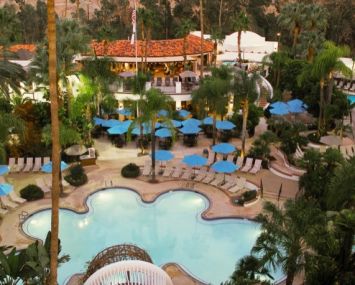 An aerial view of a pool area within Glen Ivy Hot Springs.
